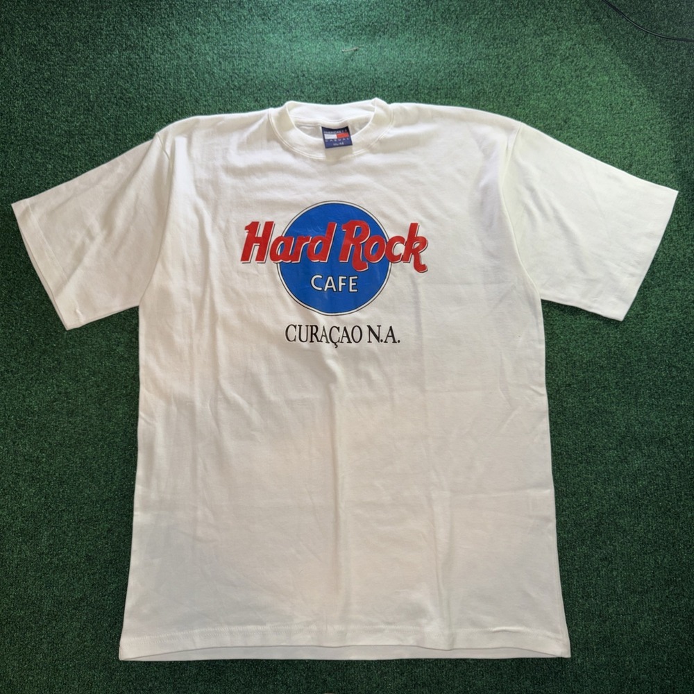 Vintage Hard Rock Cafe T Shirt Men's 2XL Curacoa N.A. White Graphic T Shirt